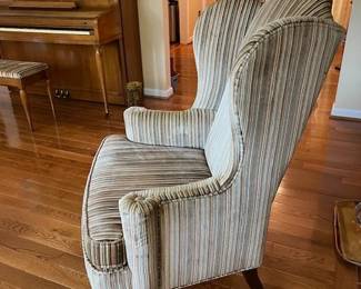 Striped wingback chair.