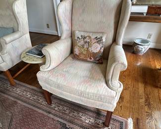 pair of matching wing back chairs