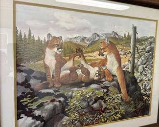 Ray Harm mountain lions framed nicely with paperwork included on back of art