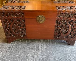  Hand Carved Camphor Wood Asian Trunk 