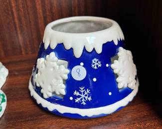 Holiday Christmas Large Blue Candle Jar Topper
