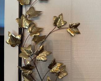 Vintage Gold Brass Wall Hanging Spray Leaves Metal Art - Set of 2
