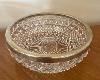 Vintage Zimco Hobnail Diamond Pattern Pressed Bowl with Chrome Plate Lid