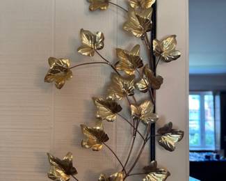 Vintage Gold Brass Wall Hanging Spray Leaves Metal Art - Set of 2