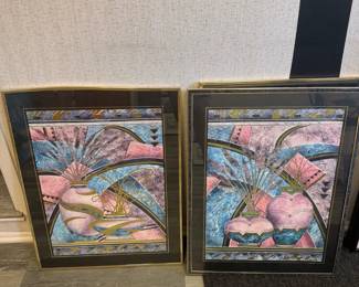 art deco framed stillife art 1980s