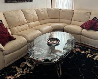 CREAM LEATHER SOFA END PIECES RECLINE