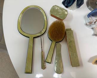 Celluloid green dresser vanity set