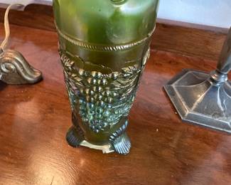 Circa 1910 carnival glass hat pin holder emerald green