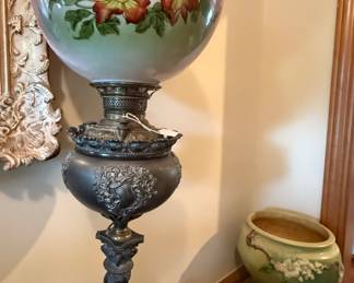 Swan themed antique lamp