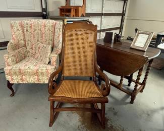 Rattan rocker with drop leaf table