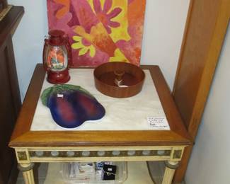 Mid-century Hollywood Regency style end table with Italian marble inlay, $225 PRE-SALE ITEM