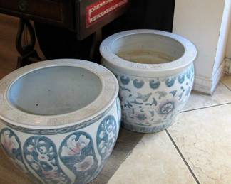 Pair of Asian fish bowl planters
