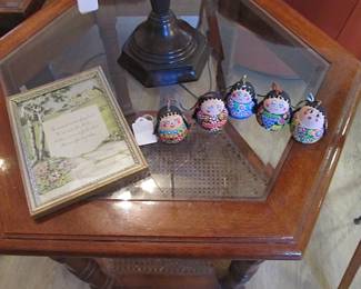 Nice selection of antique and vintage end tables. With unique collectibles.