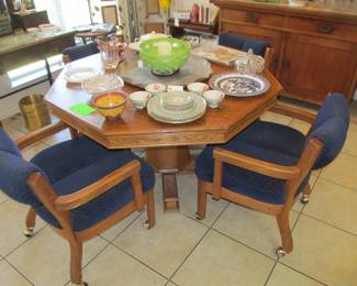 Nice Octagon dining table w/ 4 rolling chairs, also doubles as a gaming table. (removable top)