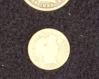 5 United States Silver Coins * 1890-1899 Silver U.S. Coins * No Readable Date On Buffalo Head Nickel