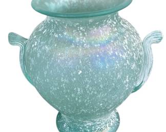 Stunning 15” Tall Nordstroms Light Teal Vase With White Markings