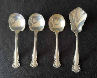 Vintage Sterling Silver Serving Spoon & 3~ Soup Spoons * Monogrammed