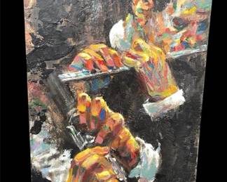 Original Edward Presson Unsigned Colorful Musicians Encaustic Painting