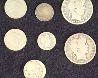 7 U.S. Coins * 5 Silver Coins & 1 Buffalo Nickel 1898- 1911