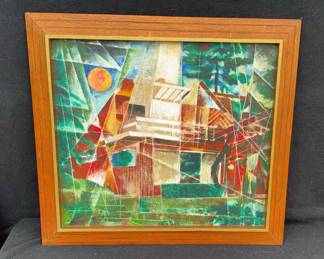 Original Wood Framed Painting Unsigned By Edward Presson * Encaustic Painting Technique