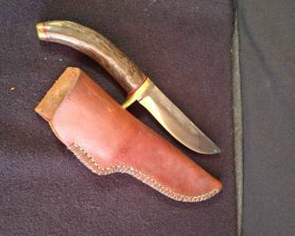 Vintage Horn? Or Antler? Handled Knife And Handmade Sheath *