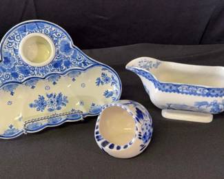 Delft Ceramic Decor * Moyen * Inkwell, Gravy Boat & Mini-Vase