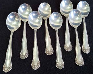 8 Sterling Silver Monogrammed 4” Cocktail Spoons