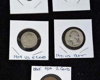 5 Old US Silver Coins * 1865- 1948