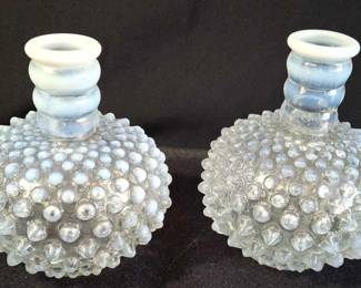 2 Vintage Fenton Hob Nail Opalescent Vases *