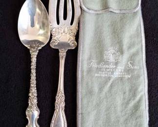 Vintage Sterling Silver Serving Spoon & Silver Plated Serving Fork * With Bag