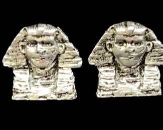 Rare! VINTAGE EGYPTIAN SPHINX STERLING SILVER CUFFLINKS WITH SWIVEL BACKS