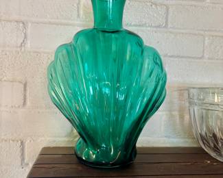 Vintage Glass Seashell Vase, teal