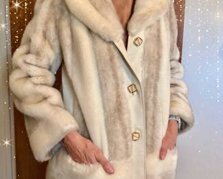 1960’s Vintage Cream Beige Faux Fur & Leather Coat, Upper Deck brand