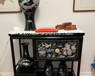 Korean Lacquer Cabinet & Vases