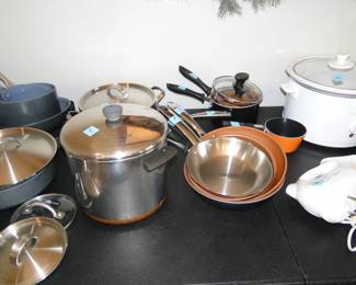 Pots and pans with all the saucepans too