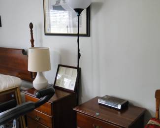 Pair of nightstands actually, a tall floor lamp, and a small table lamp too