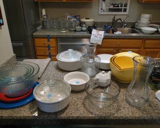 Another view of the casserole dishes, and mixing bowls