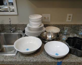 White serving bowls, match the place settings perfectly. It was like it was meant to be