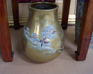 BRONZE VASE MIXED METAL AND SIGNED
