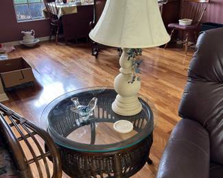 Rattan Side Table and Lamp