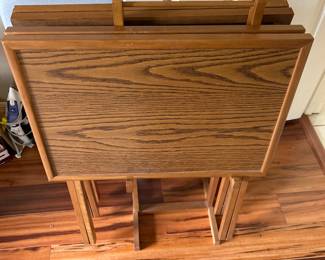4 Wood TV Trays with Stand - Really Nice Set