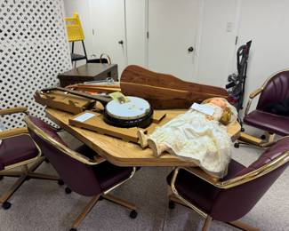 Banjo, violin, dulcimer, antique doll