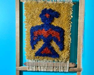 Vintage Columbian hand knotted loom wall hanging.