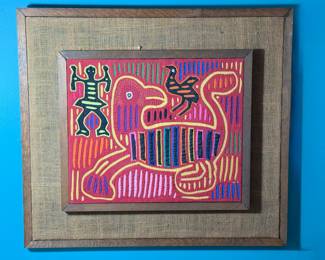 Vintage framed Mola panel by Kuna of Panama