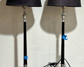 Pair Two Black Tuxedo Lamps with suede-type shades
