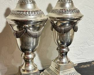 Pair Silver Colored Decorative Urns