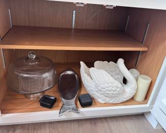 Cabinet Contents with Ceramic Swan & Glass Beads