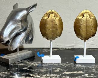 Horsehead Statue and gold tone Tortoise Finials Décor
