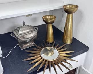 Gold-tone Household Spiked Mirror, Candlesticks and vessel