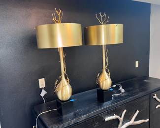 Pair GlobalView Brass Twig Bulb Lamps